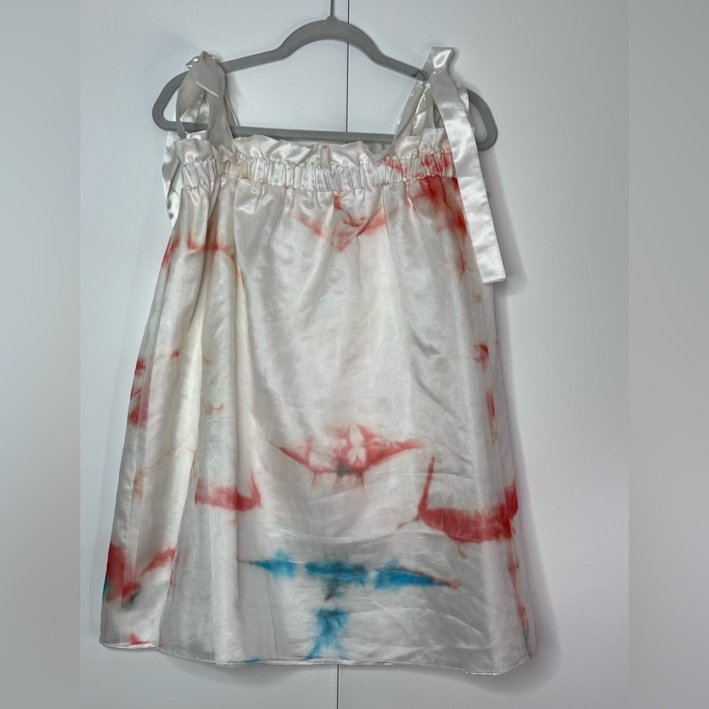Tie-Dye Satin Dress with Ribbon Straps